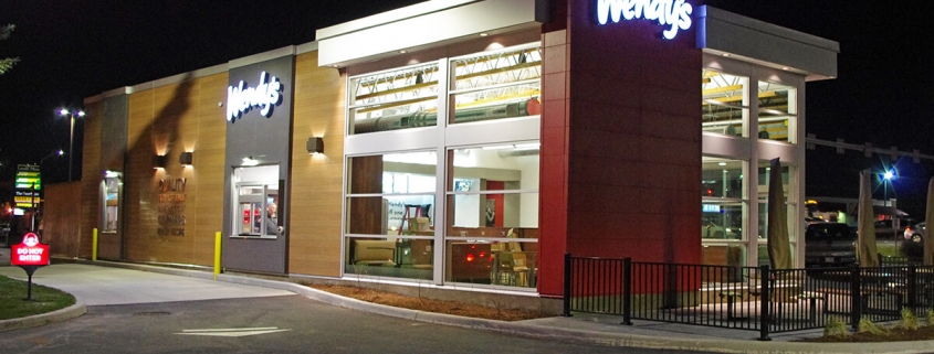 Commercial project - Wendy's at Gardiners Rd., Kingston - flagship store - new design, first in ontario - completed with lighting and signage