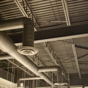 Commercial project - Interior Fit-up - Bridgehead coffeehouse - ceiling details, hvac duct work, roof steel structure