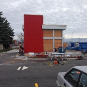 Commercial project - Wendy's at Gardiners Rd., Kingston - flagship store - new design, first in ontario - exterior front view with ACM panels
