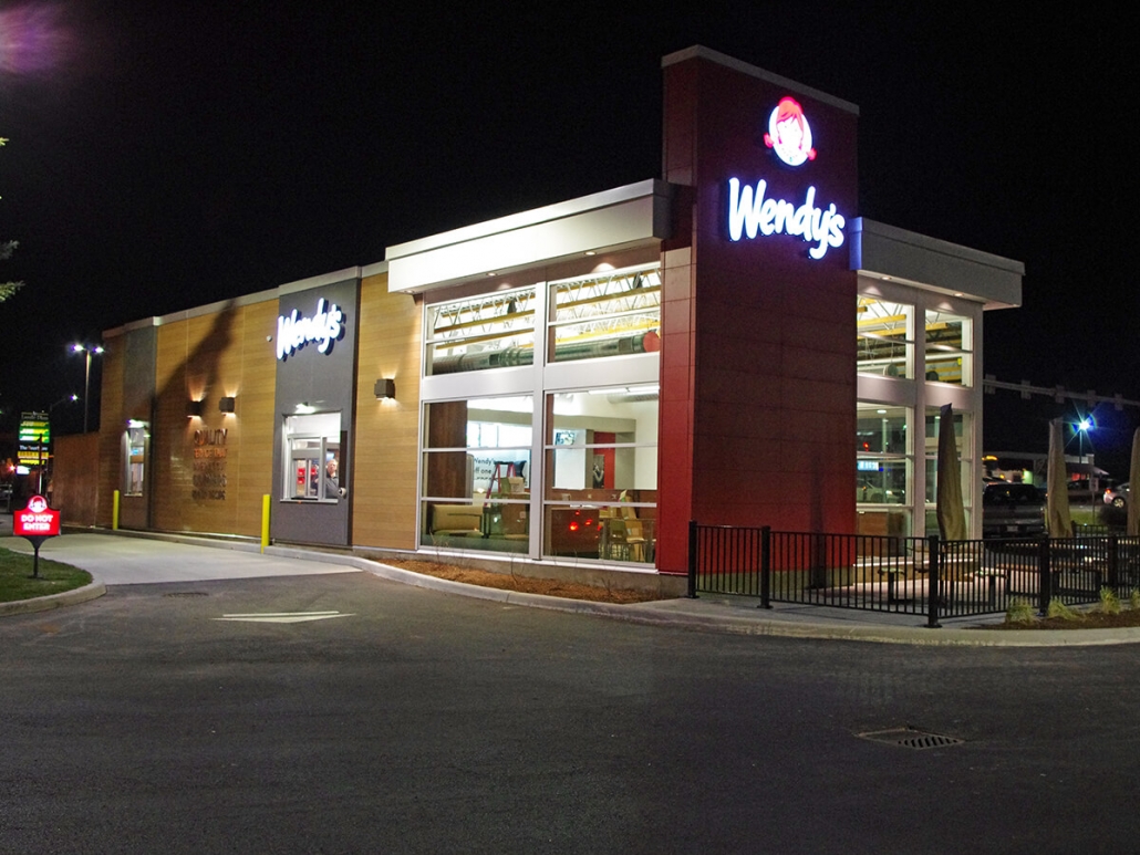 Commercial project - Wendy's at Gardiners Rd., Kingston - flagship store - new design, first in ontario - completed with lighting and signage