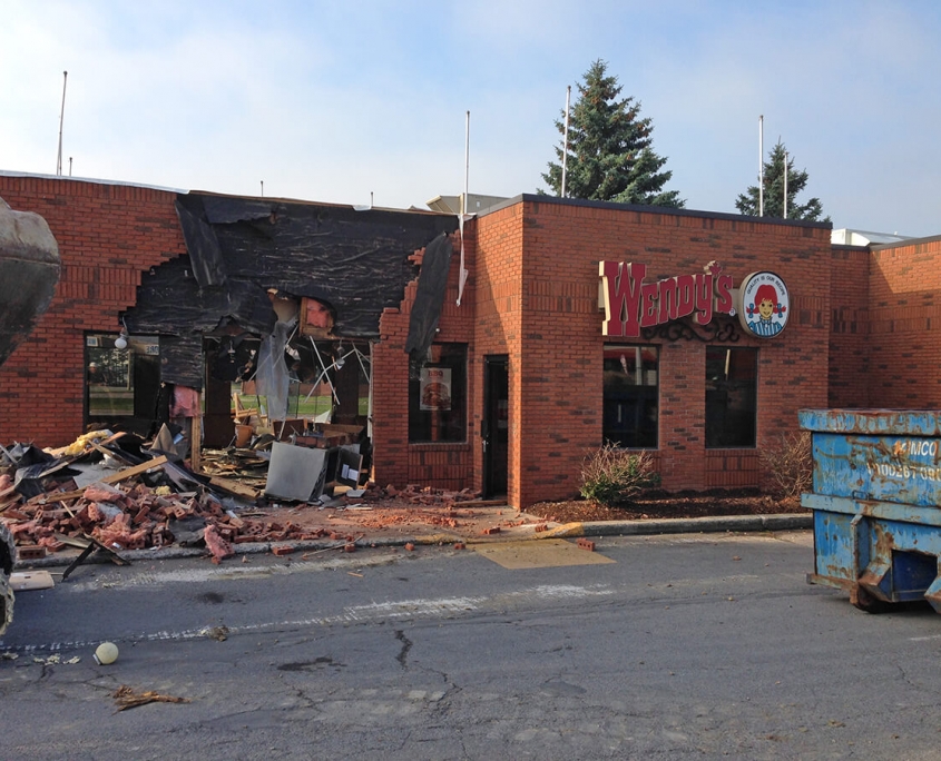 Commercial project - Wendy's at Gardiners Rd., Kingston - flagship store - new design, first in ontario - exterior demolition